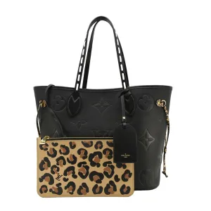 LOUIS VUITTON Neverfull MM Wild At Heart Monogram Empreinte Leather Tote Bag Black