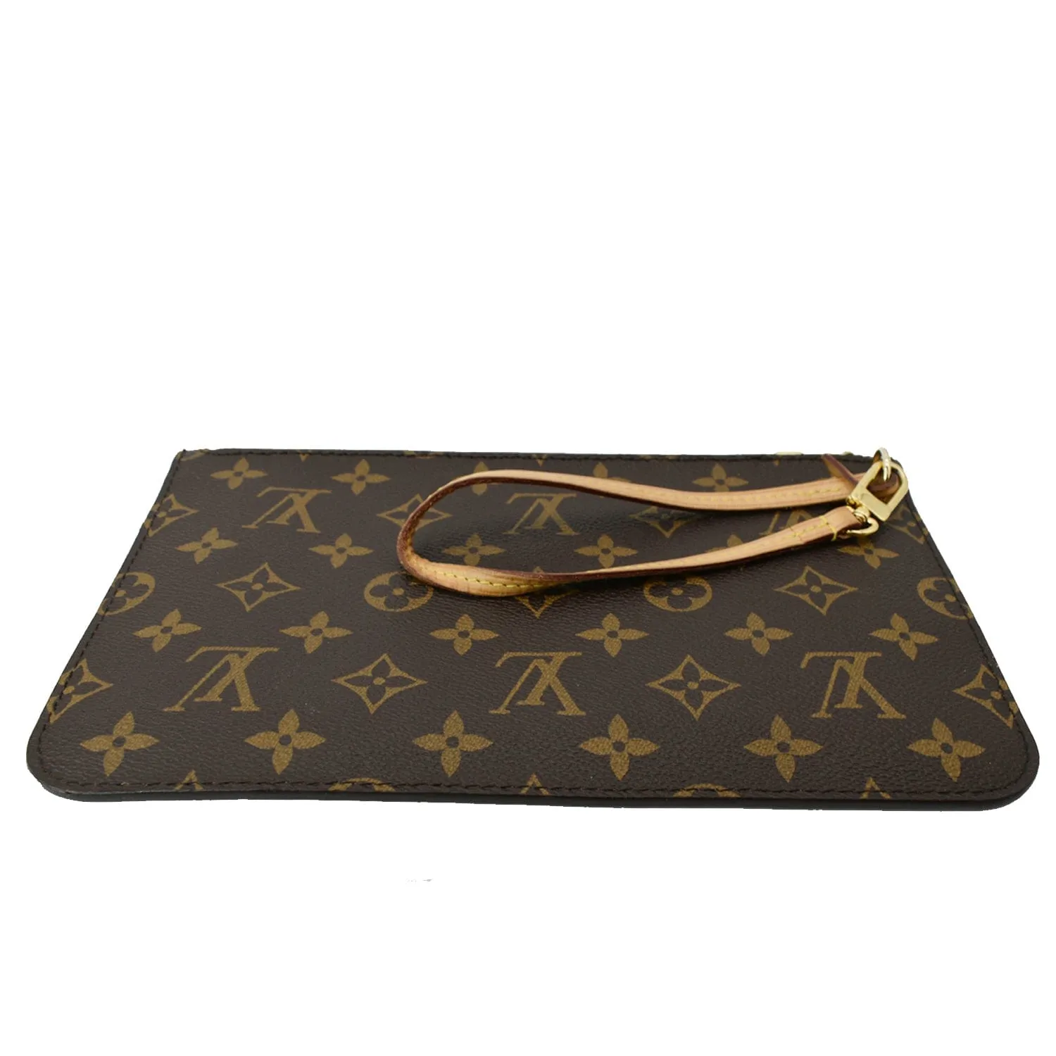 LOUIS VUITTON Neverfull Monogram Canvas Pochette Wristlet Pouch Brown