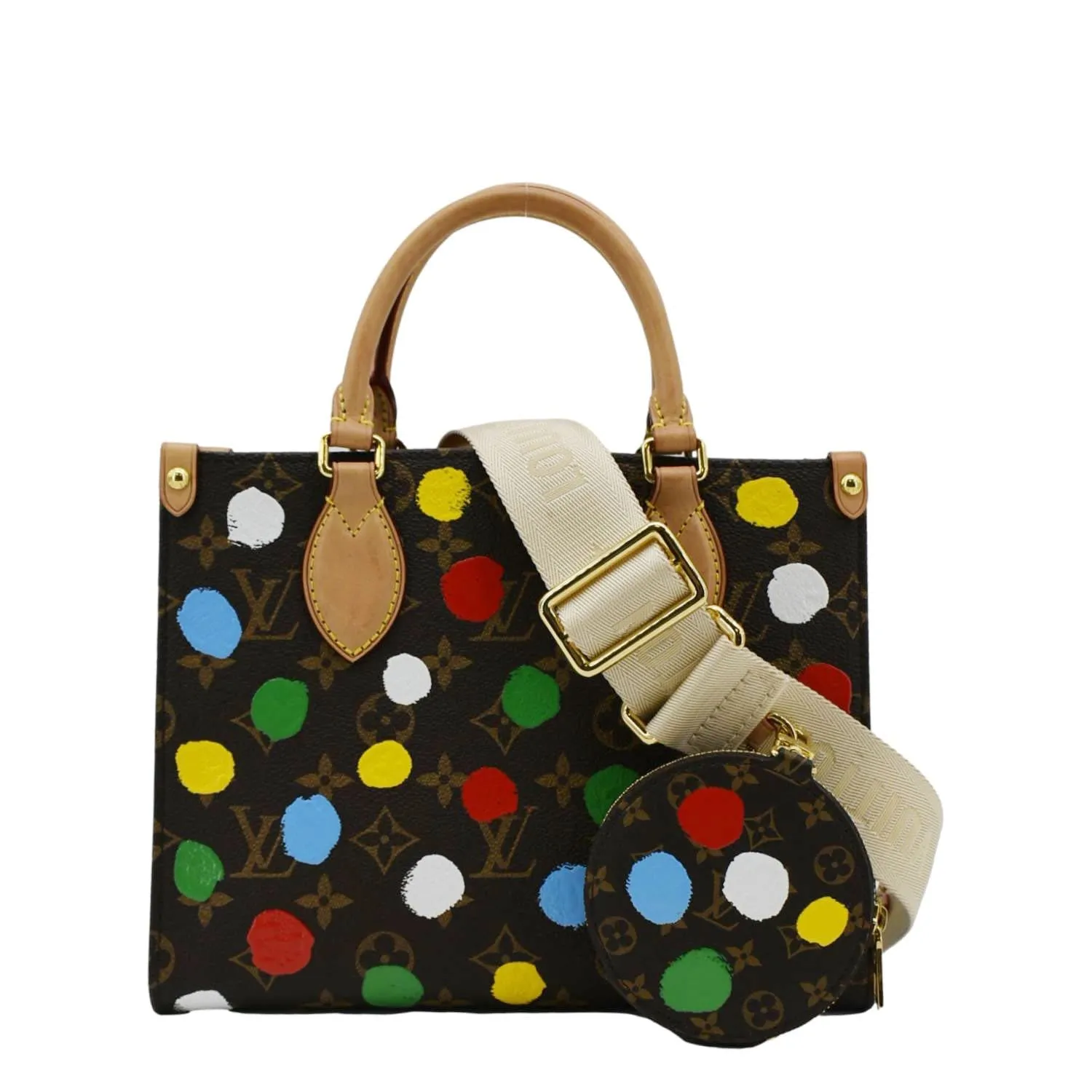 LOUIS VUITTON Onthego PM Yayoi Kusama Dots Monogram Canvas Shoulder Bag Multicolor