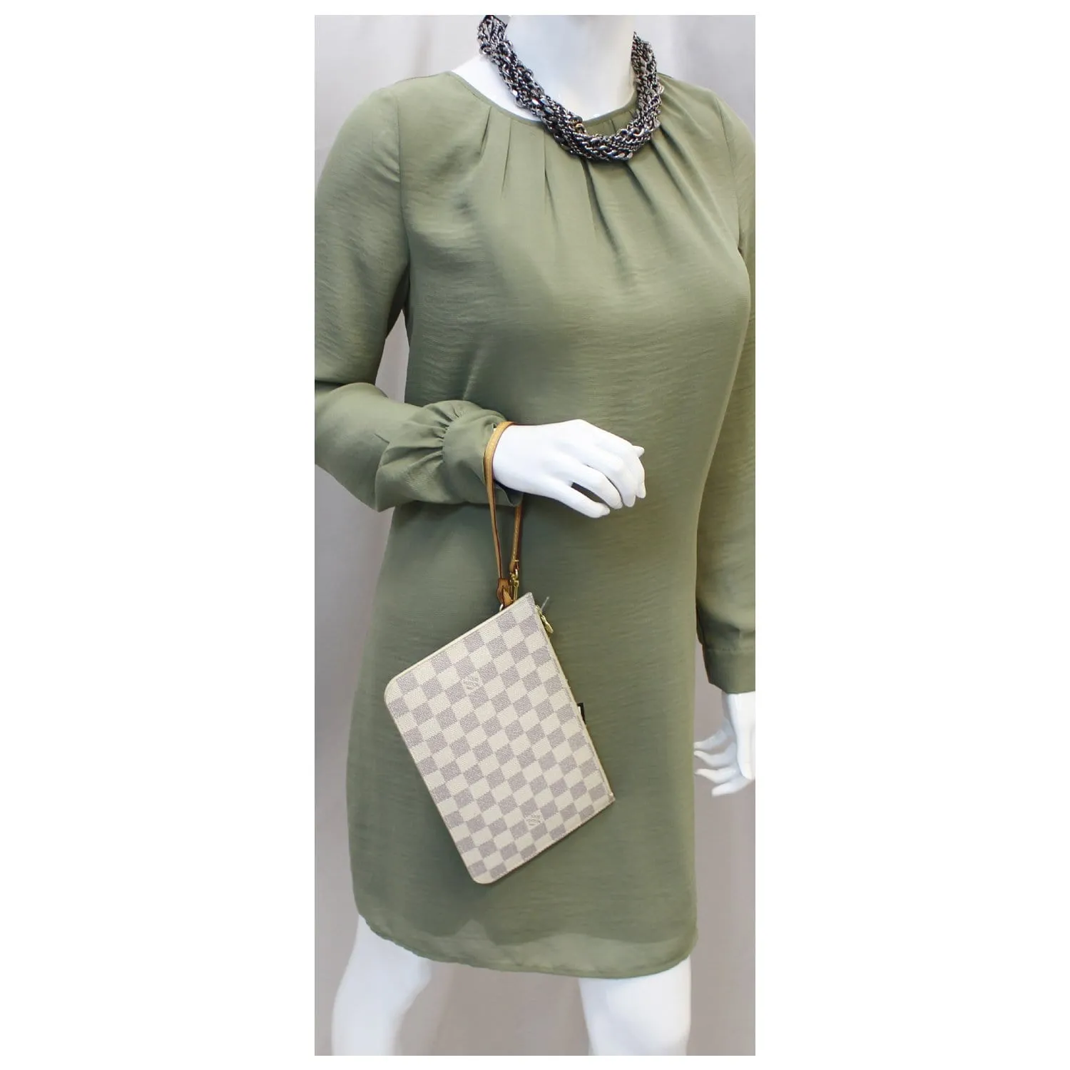 LOUIS VUITTON Pochette Wristlet Pouch Neverfull MM Damier Azur