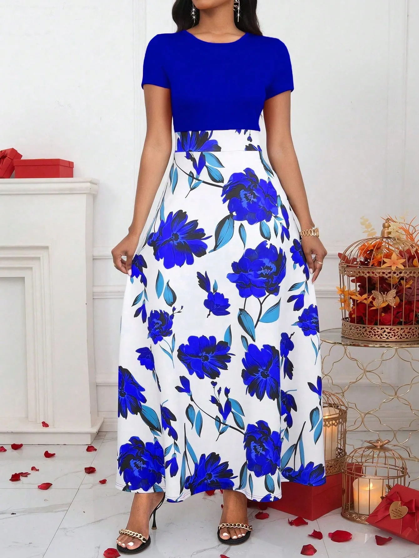 Lyxana Vestido largo de talle imperio en Cherry Vibes