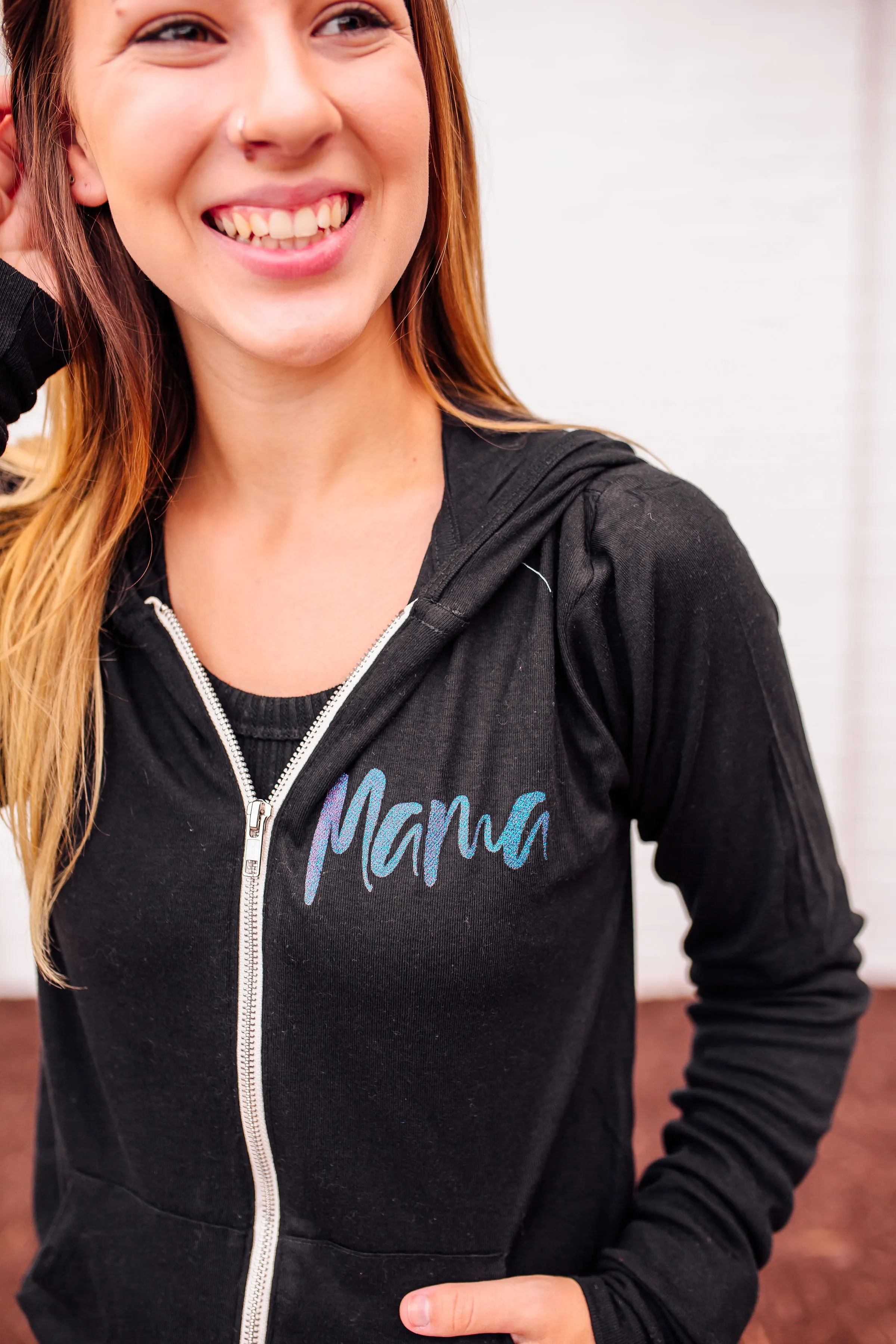 MAMA Script © Unisex Triblend Lightweight Zip Hoodie (Ombré Glitter)