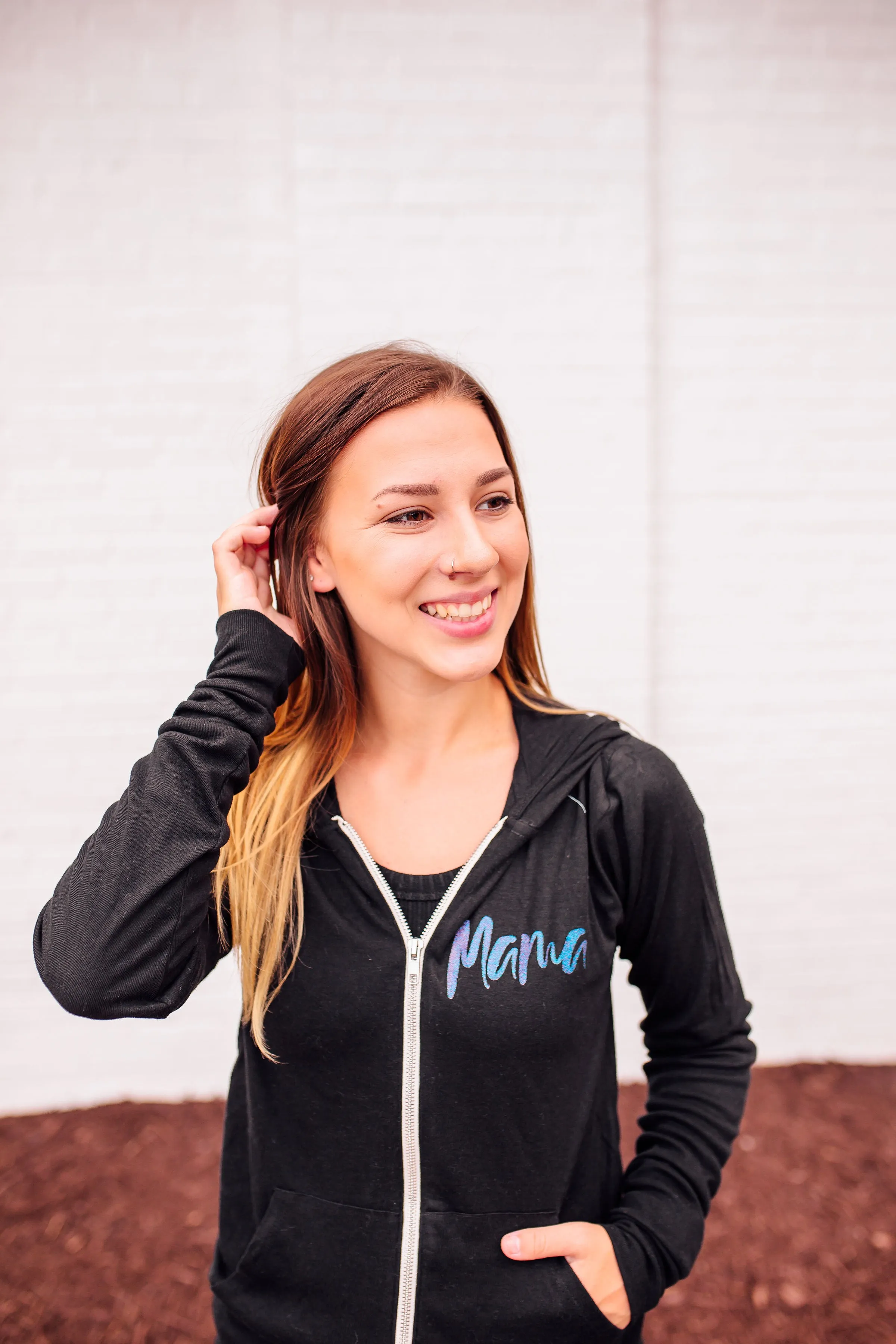 MAMA Script © Unisex Triblend Lightweight Zip Hoodie (Ombré Glitter)