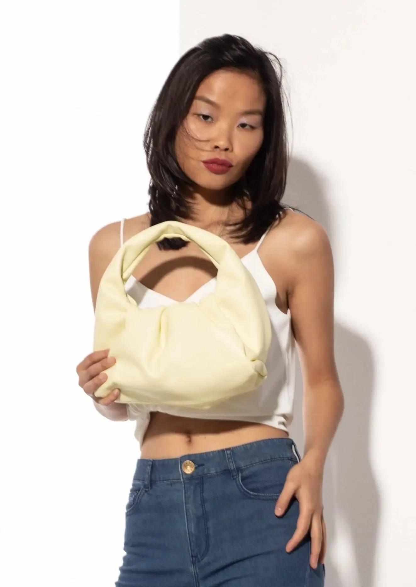 Marshmallow Croissant Leather Bag, Bright Yellow by Bob Oré