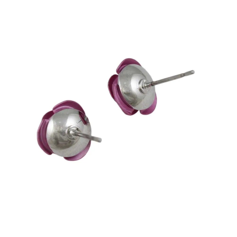 Mauve Pink Rose Stud Pierced Earring - FE510PK