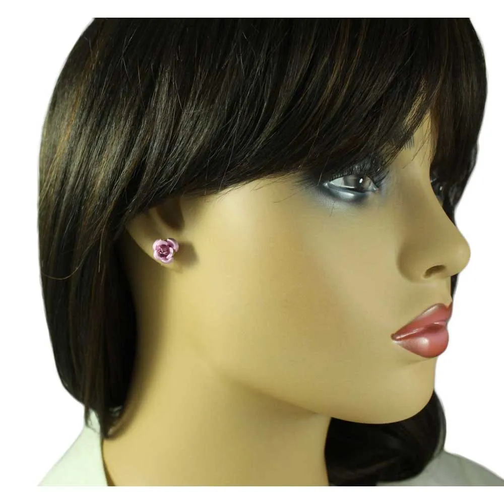 Mauve Pink Rose Stud Pierced Earring - FE510PK