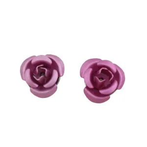 Mauve Pink Rose Stud Pierced Earring - FE510PK