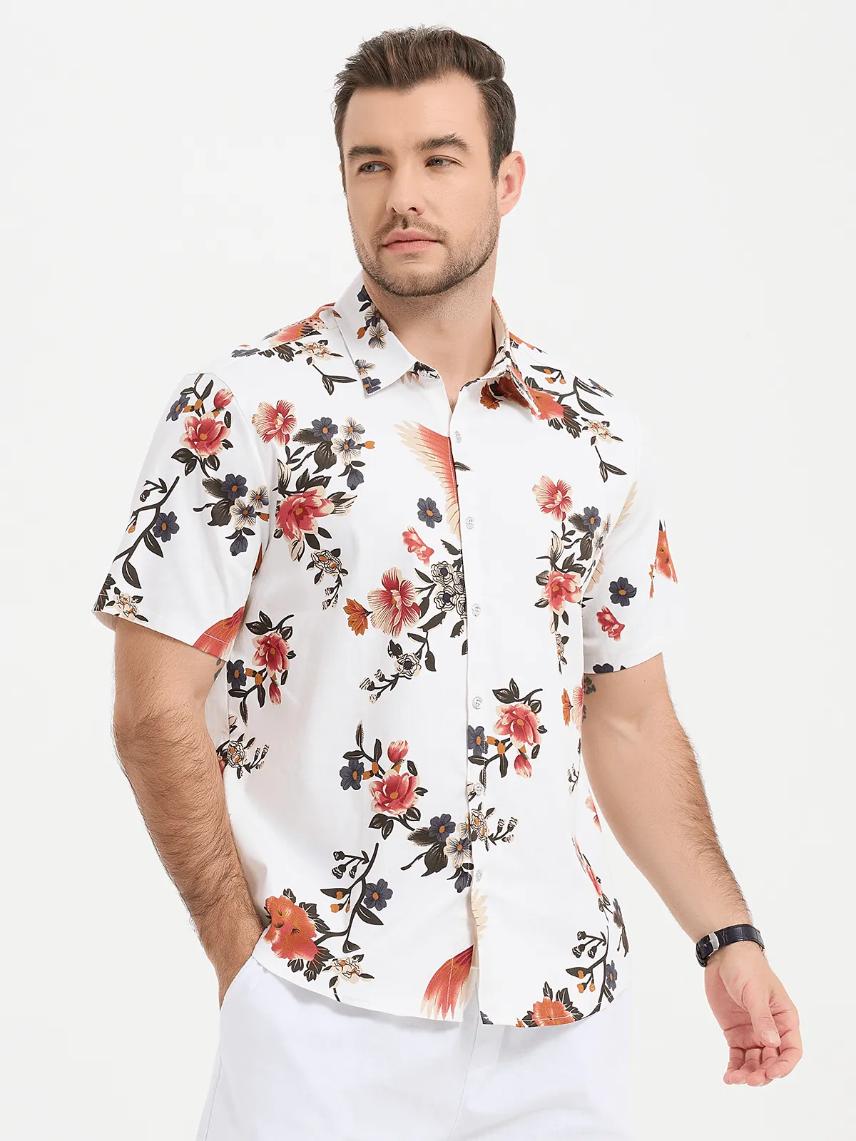 Men's Casual Floral Print Short Sleeve Shirt