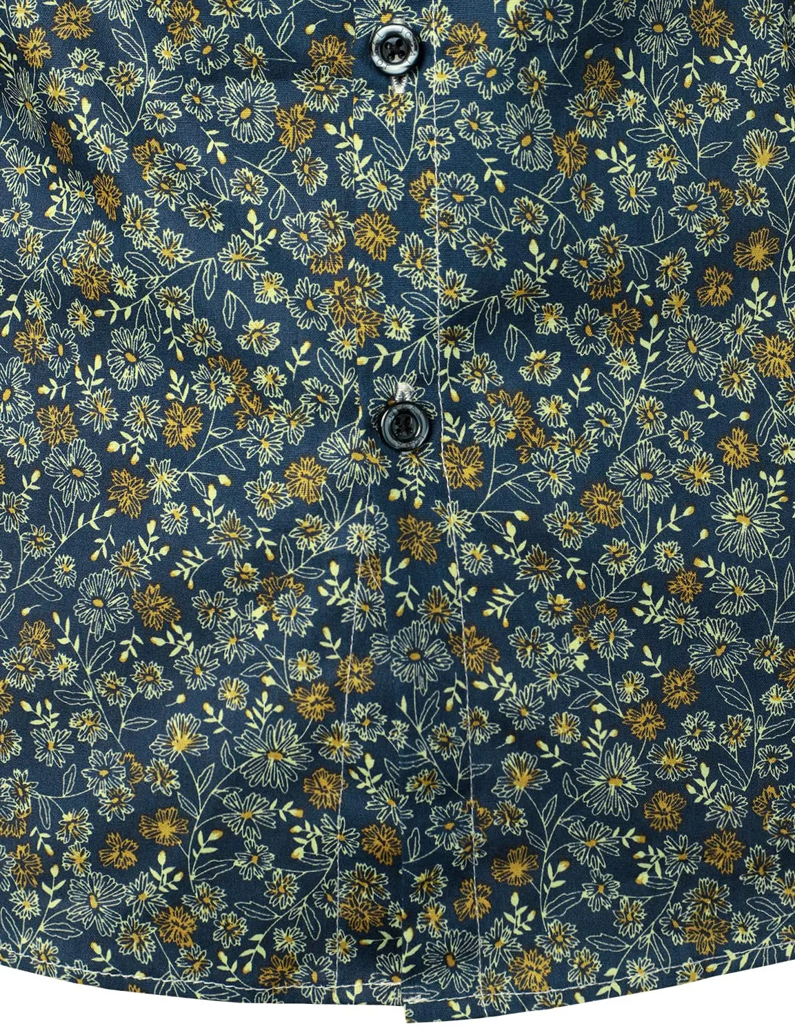 Men's Navy Blue Vintage Floral Print Cotton Breathable Flower Button Long Sleeve Dress Shirt
