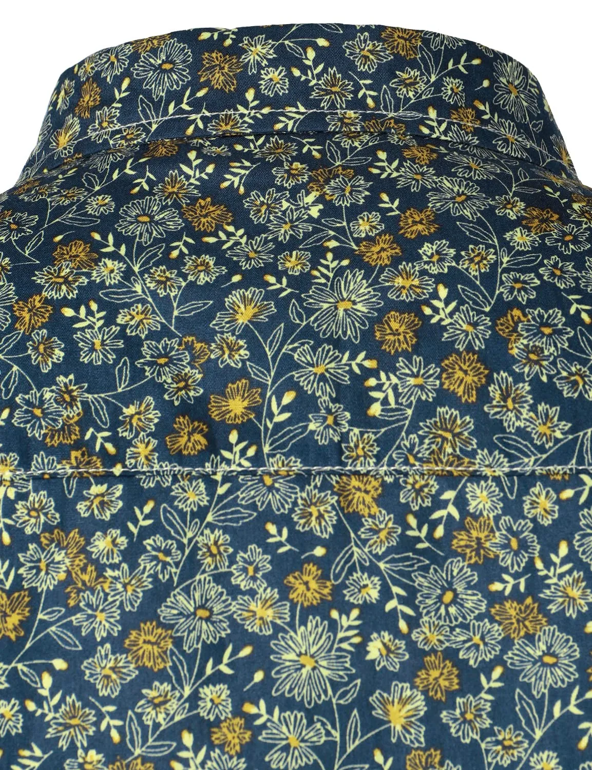 Men's Navy Blue Vintage Floral Print Cotton Breathable Flower Button Long Sleeve Dress Shirt
