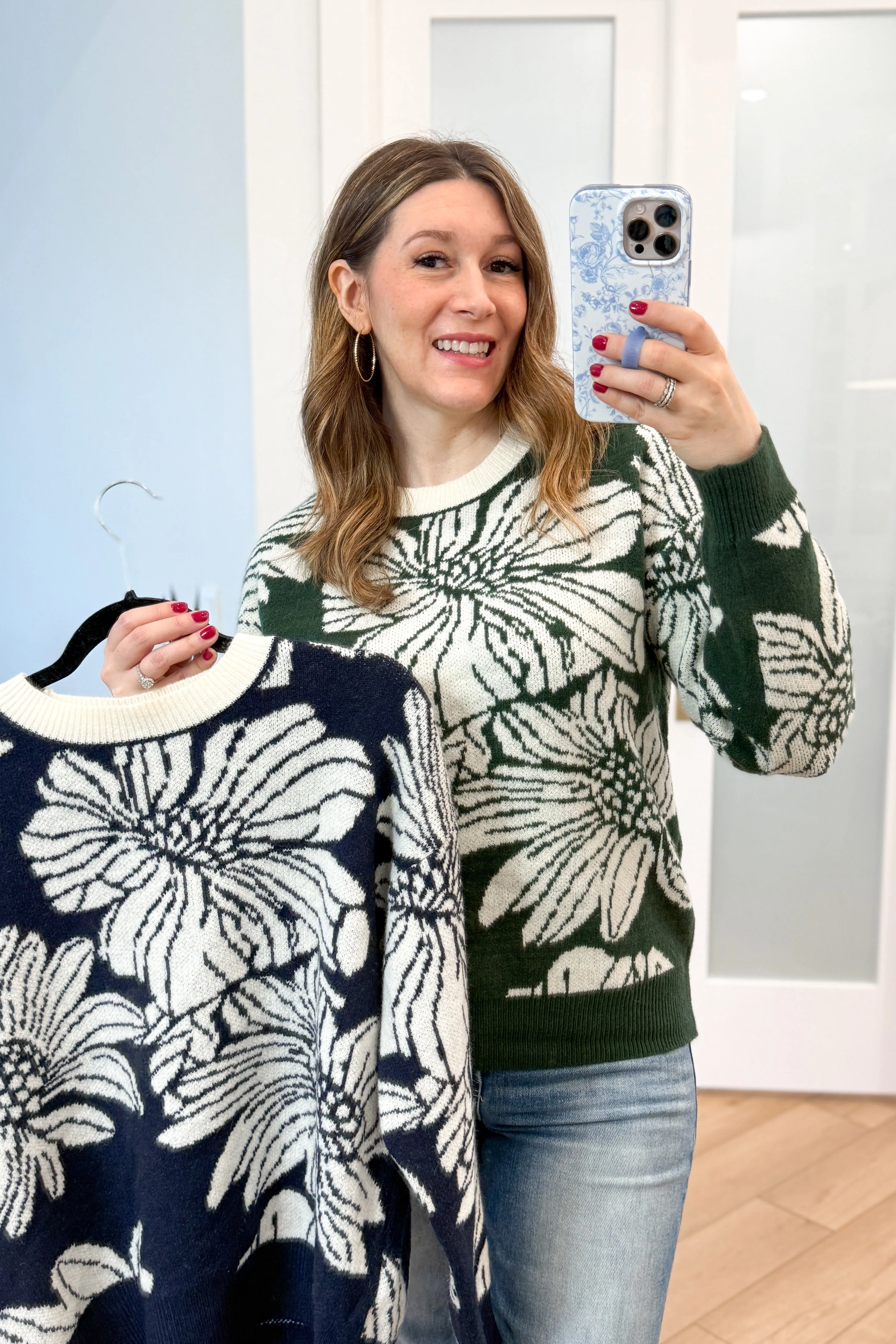 Mia Flower Print Crew Neck Sweater