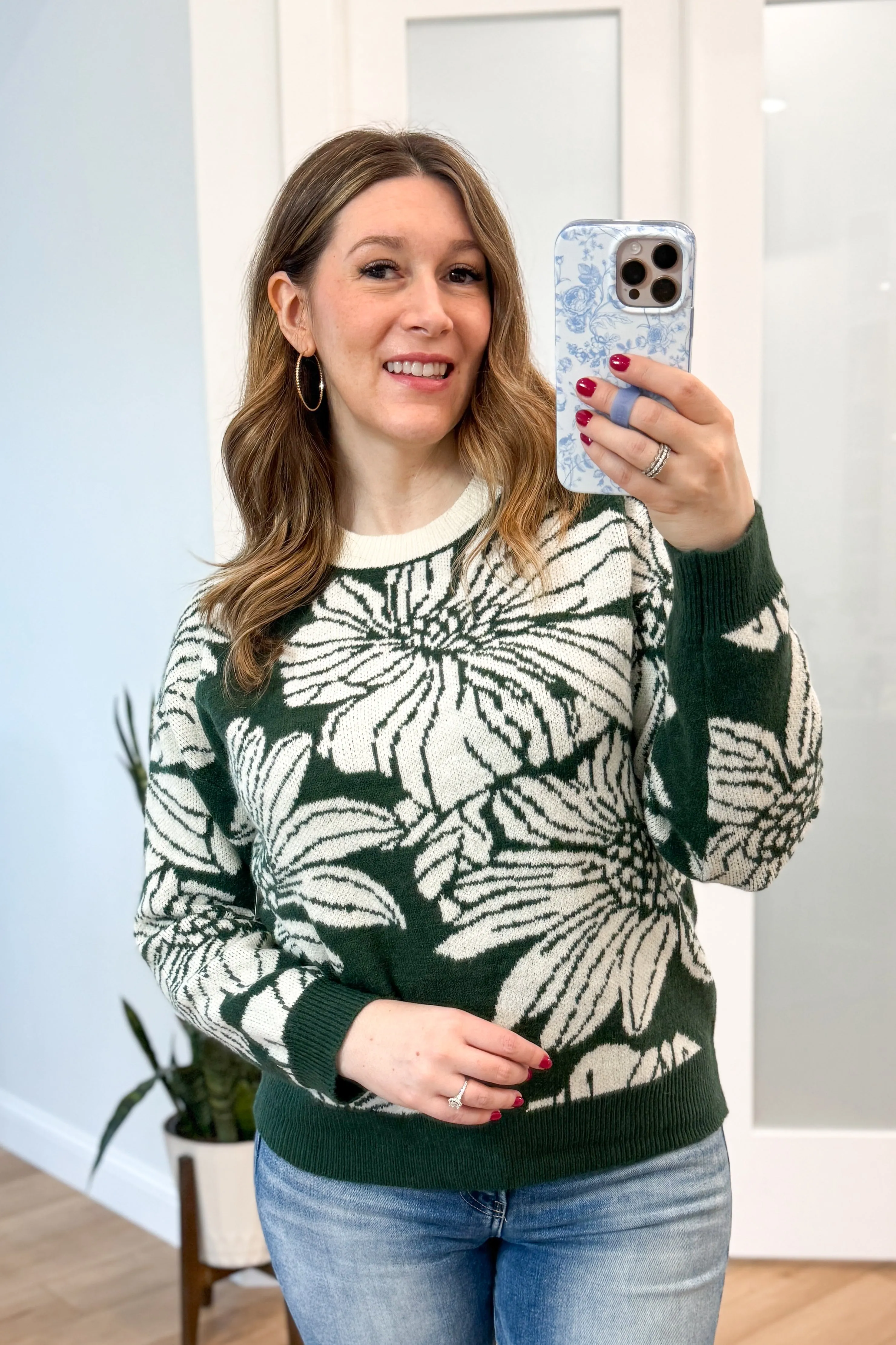 Mia Flower Print Crew Neck Sweater