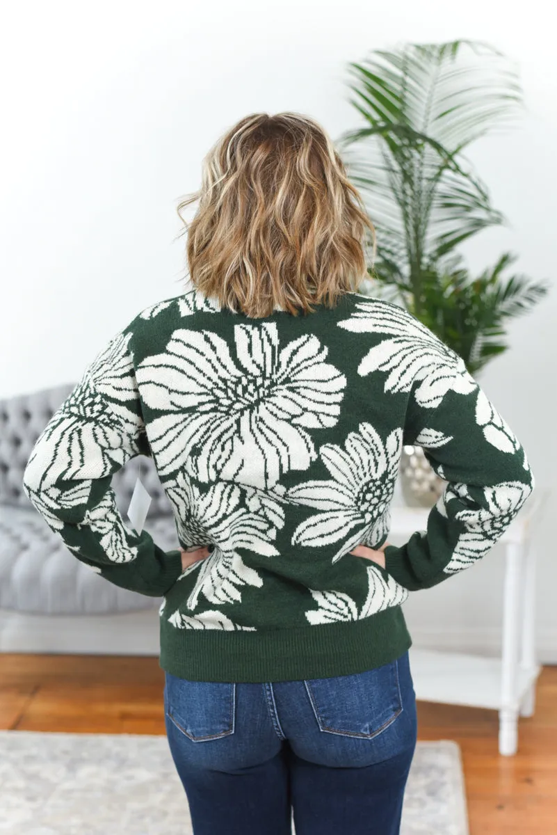 Mia Flower Print Crew Neck Sweater