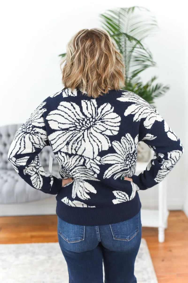 Mia Flower Print Crew Neck Sweater
