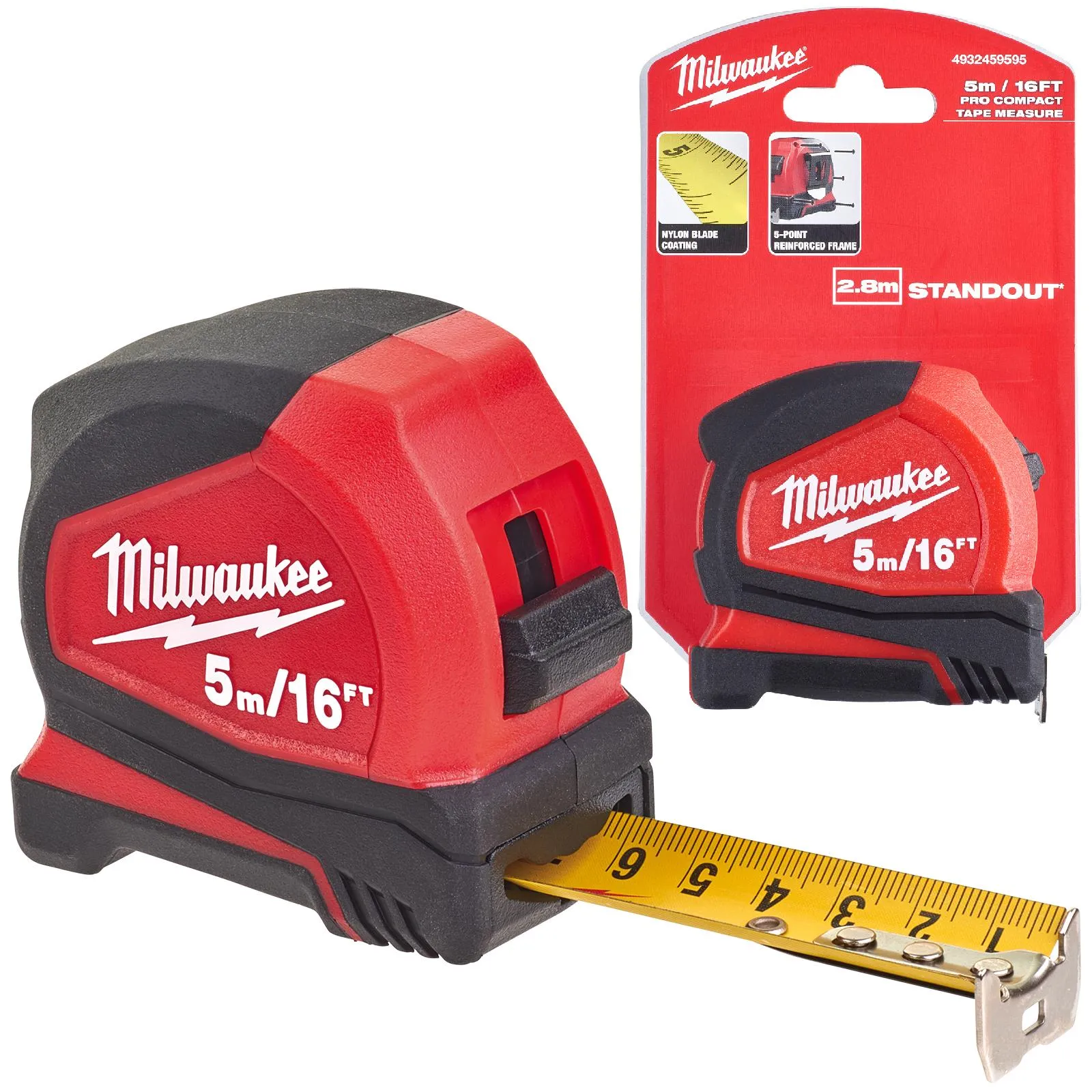 Milwaukee Tape Measure 5m 16ft Metric Imperial Pro Compact Pocket Tape 25mm Blade Width