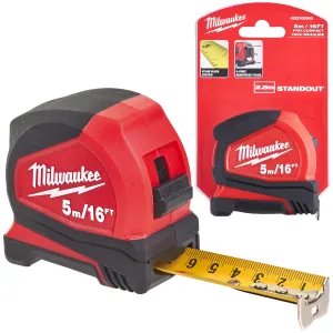 Milwaukee Tape Measure 5m 16ft Metric Imperial Pro Compact Pocket Tape 25mm Blade Width