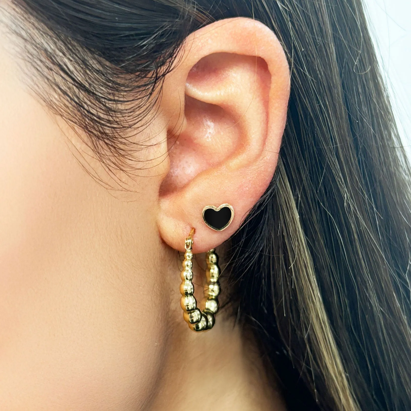 Mini Onyx Heart Stud Earrings