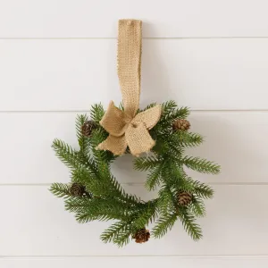 Mini Pine and Cone Wreath With Burlap Bow
