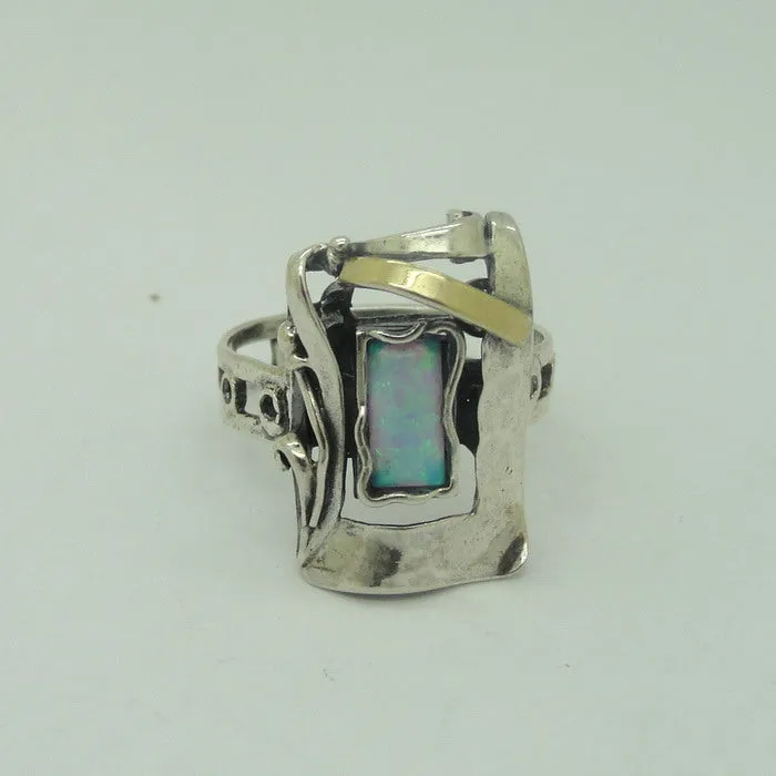 Mosaic Opal Sterling Silver and 9K Gold Artistic Ring