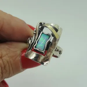 Mosaic Opal Sterling Silver and 9K Gold Artistic Ring