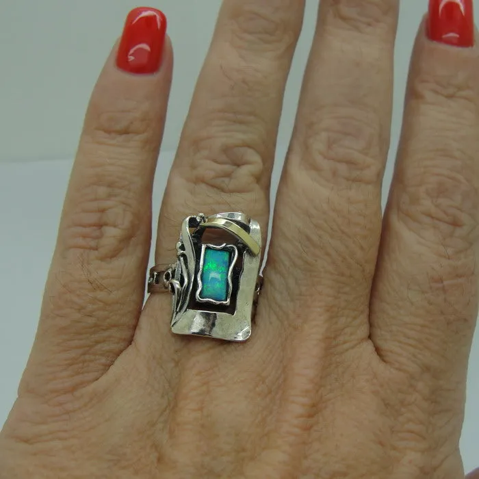 Mosaic Opal Sterling Silver and 9K Gold Artistic Ring
