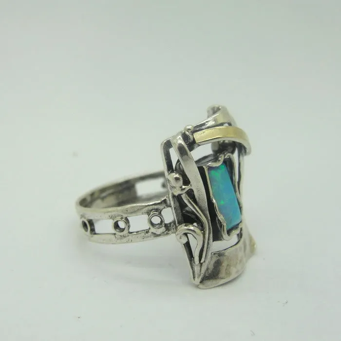 Mosaic Opal Sterling Silver and 9K Gold Artistic Ring