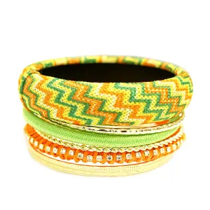 MULTI COLOR GREEN AND ORANGE  BANGLE SET  #SWC-SC042515_GRN-ORG (NH6/B200/B197/)