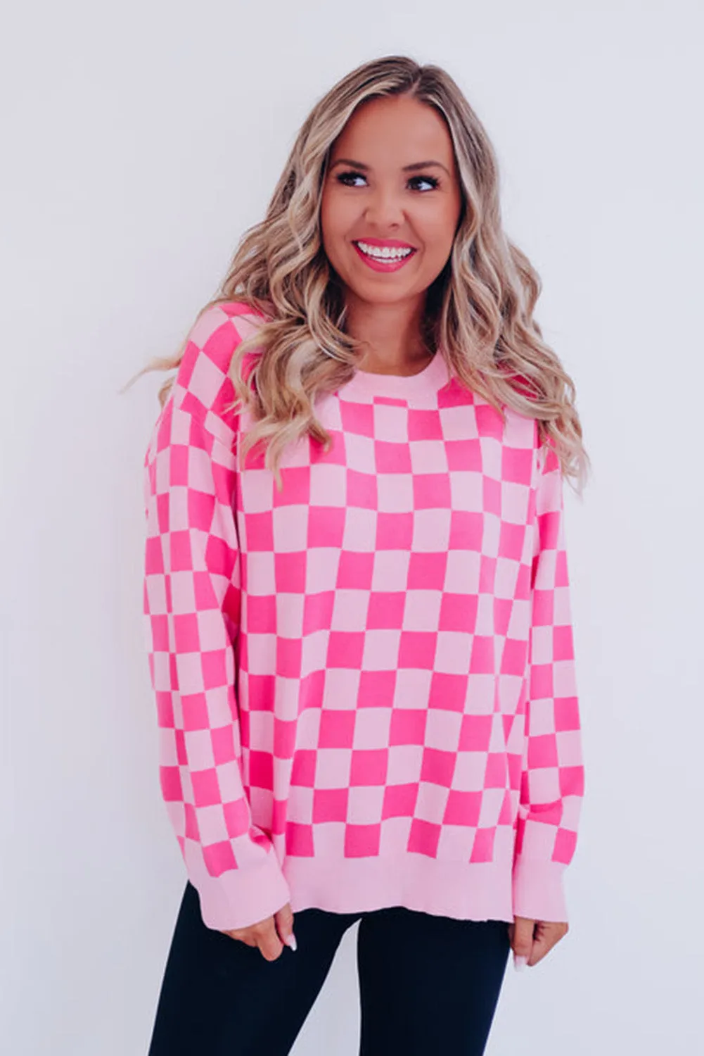 Multicolour Checkered Round Neck Drop Shoulder Sweater