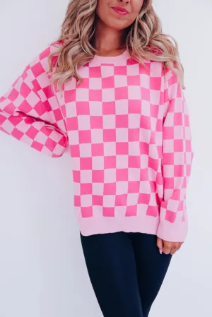 Multicolour Checkered Round Neck Drop Shoulder Sweater