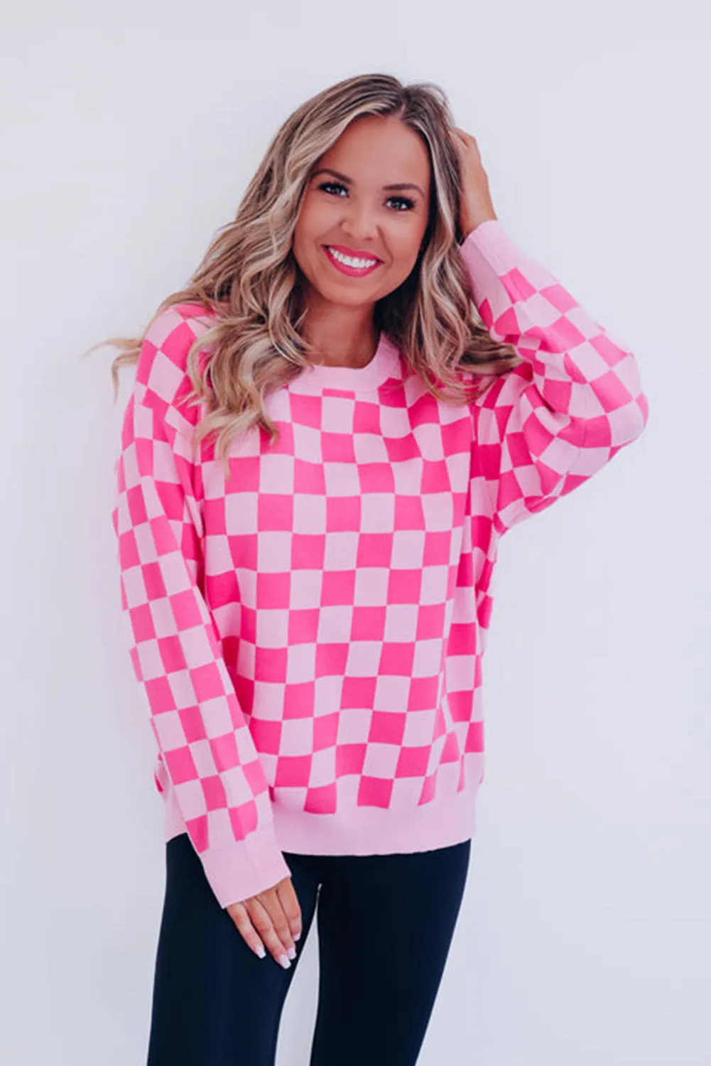 Multicolour Checkered Round Neck Drop Shoulder Sweater