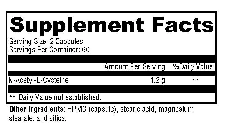 NAC - N-Acetyl-L-Cysteine - Non-GMO, Gluten Free