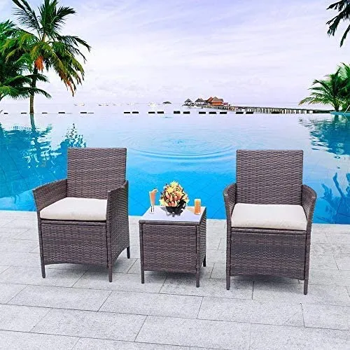 New Fully Assembled jagger 3 piece rattan seating group with Tan cushions! Retails $320 