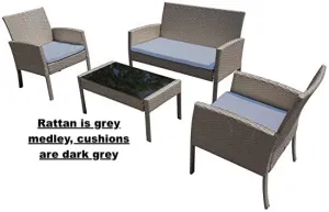New fully assembled PatioPost Outdoor 4 Pcs Grey PE Wicker Rattan Modern Sofa Set with Cushions, Cushions are darker grey than shown! Retails $487 