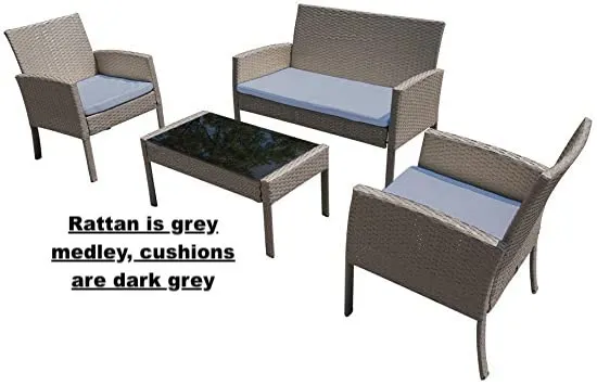 New fully assembled PatioPost Outdoor 4 Pcs Grey PE Wicker Rattan Modern Sofa Set with Cushions, Cushions are darker grey than shown! Retails $487 