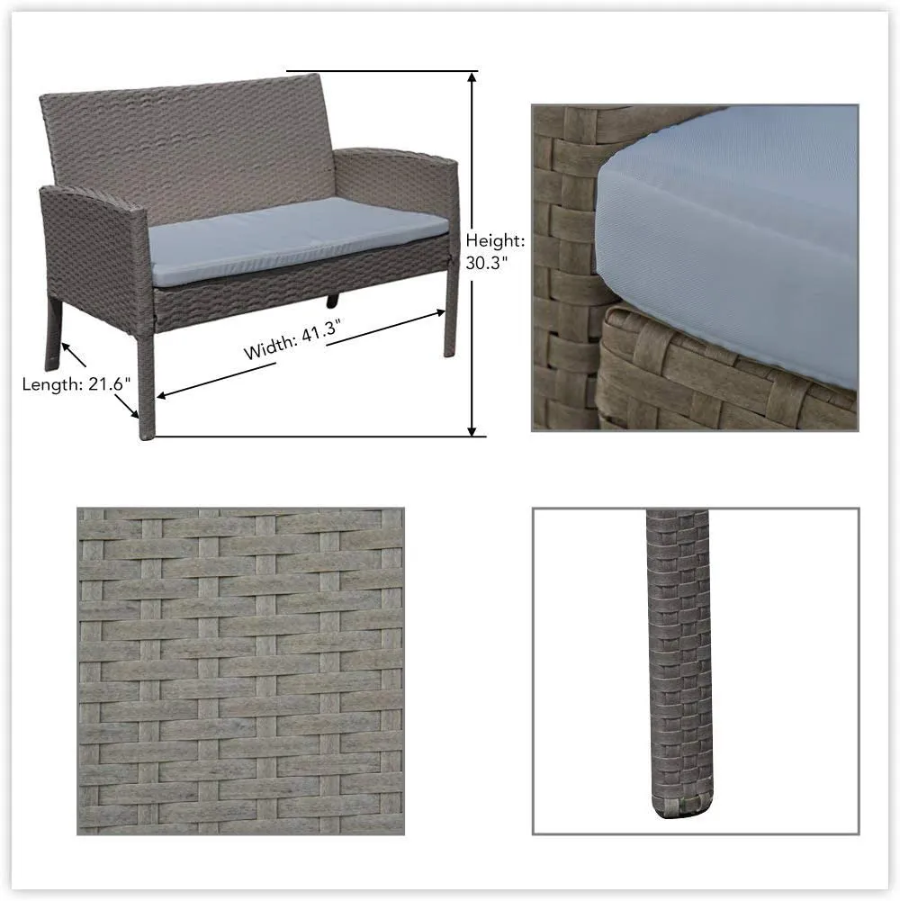 New fully assembled PatioPost Outdoor 4 Pcs Grey PE Wicker Rattan Modern Sofa Set with Cushions, Cushions are darker grey than shown! Retails $487 