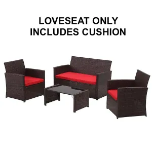 New in box! OVASTLKUY Black Hand Woven Fade Resistant Wicker Outdoor Patio Rattan Loveseat with Red Cushions
