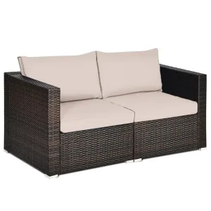 NEW Retails $550  Topbuy 2-Piece Patio Wicker Corner Sofa Set Rattan Loveseat with Removable Cushions Brown
