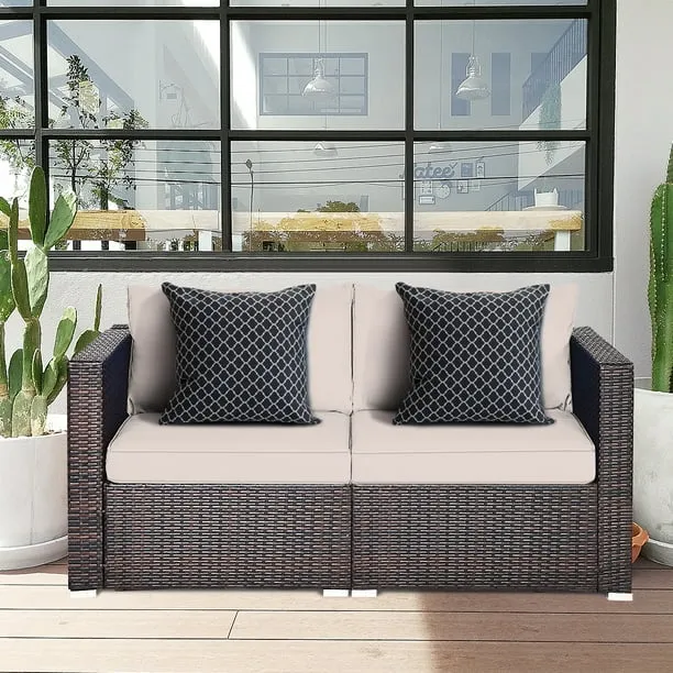 NEW Retails $550  Topbuy 2-Piece Patio Wicker Corner Sofa Set Rattan Loveseat with Removable Cushions Brown