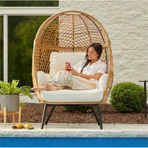 NEW! SilverCrate ™ Ventura Boho Stationary Wicker Egg Chair (250lbs capacity)