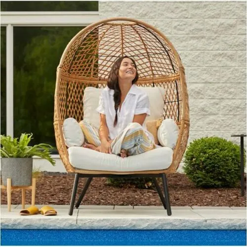 NEW! SilverCrate ™ Ventura Boho Stationary Wicker Egg Chair (250lbs capacity)