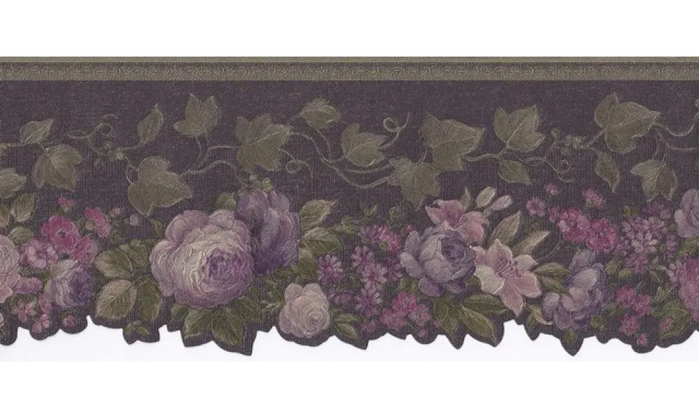 Olive Black Floral 62740 Wallpaper Border