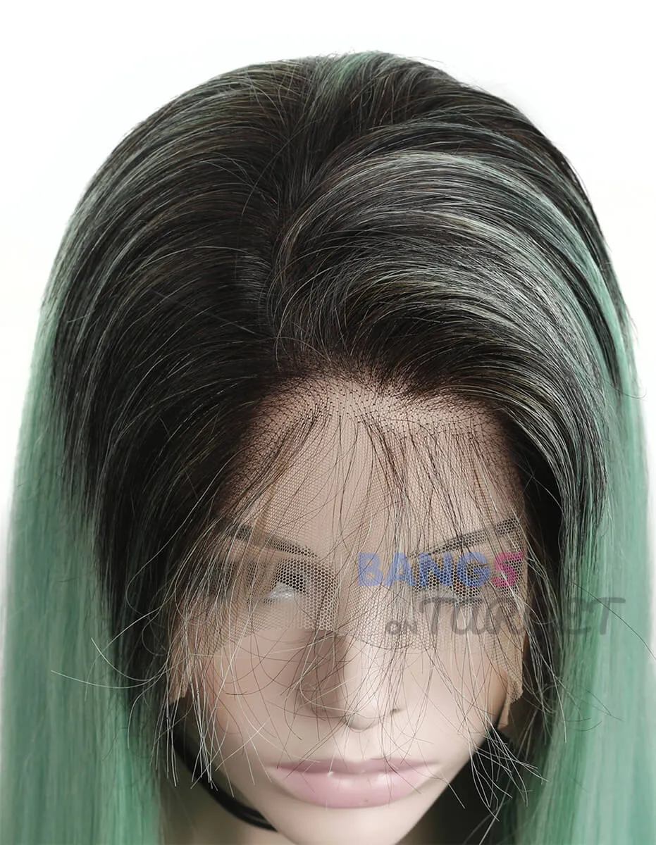 Ombre 1BGreen Straight Lace Front Wigs