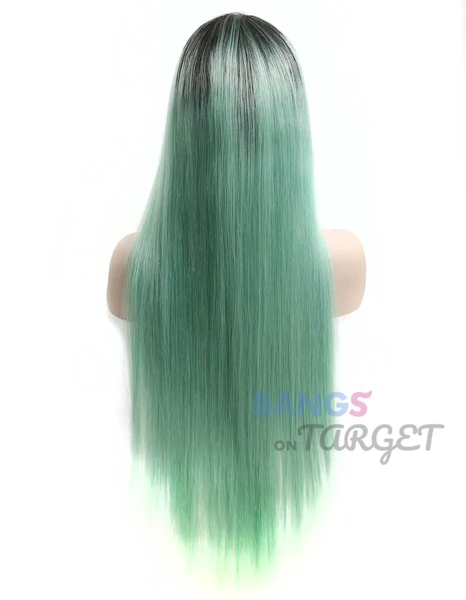 Ombre 1BGreen Straight Lace Front Wigs