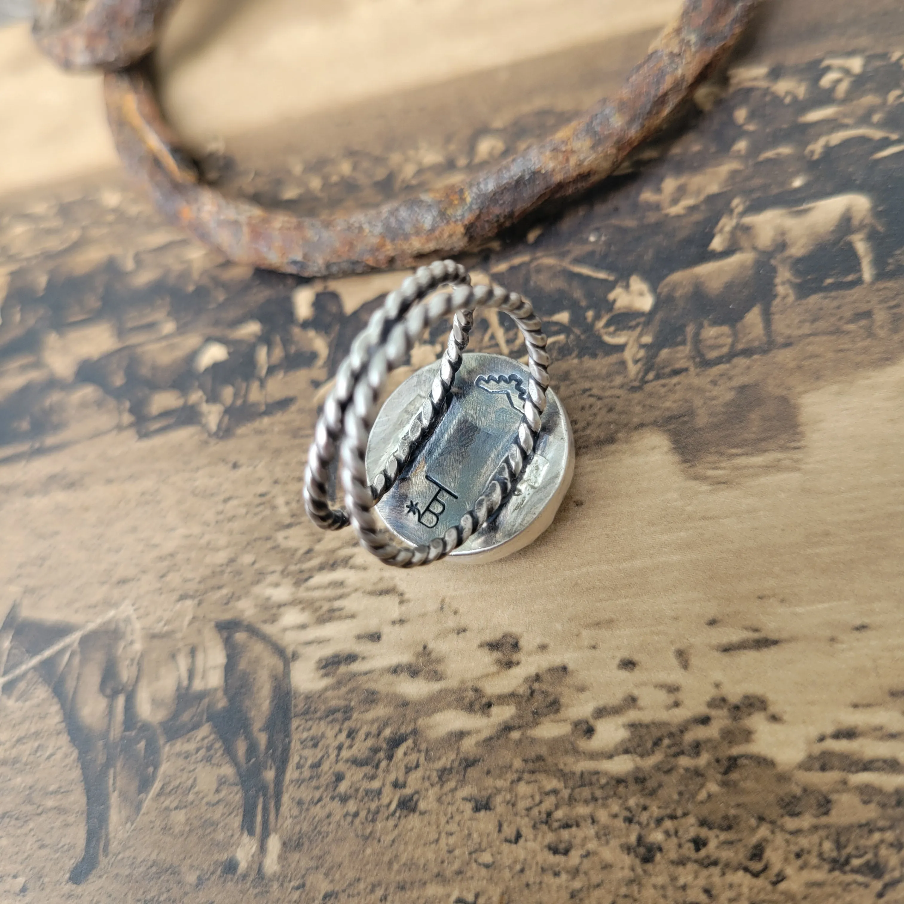 Opal x Onyx Checker Ring - Sz 7