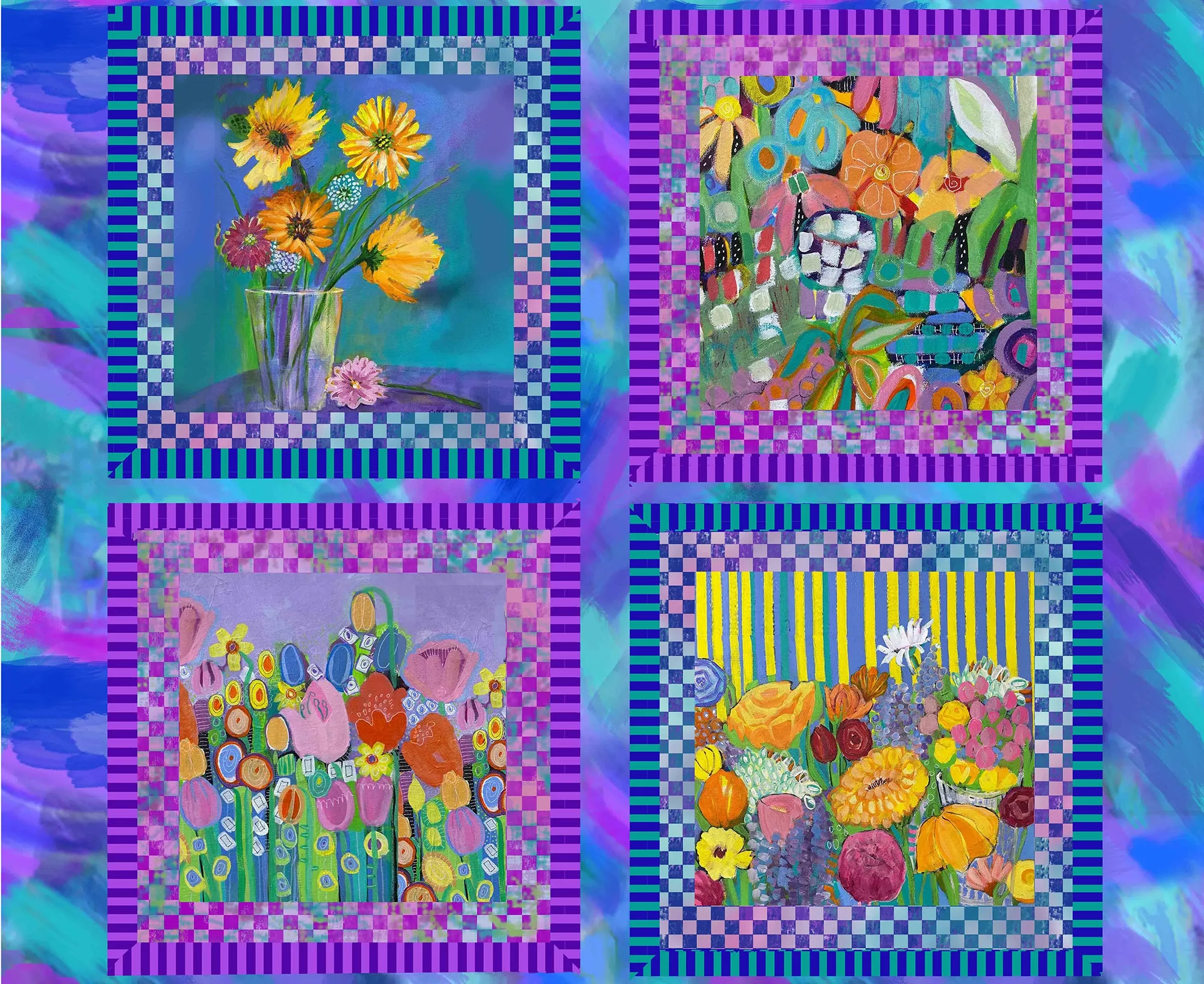 Painted Floral Pillow Panel - 10506