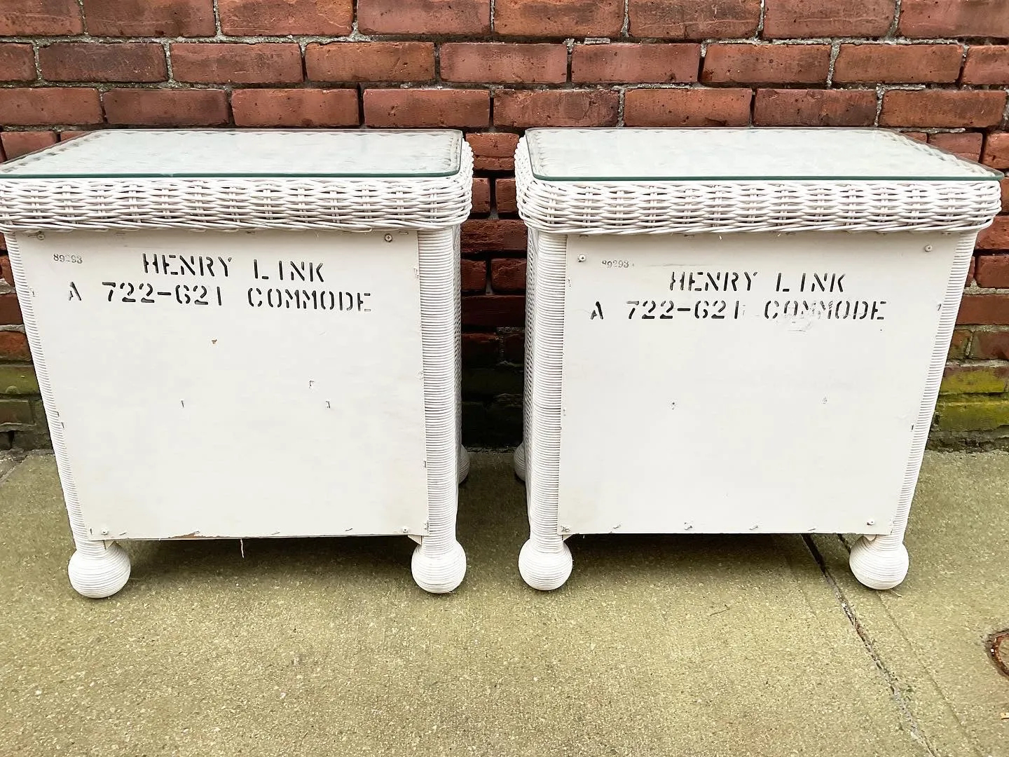 Pair of Wicker Nightstands End Table by Henry Link for Lexington