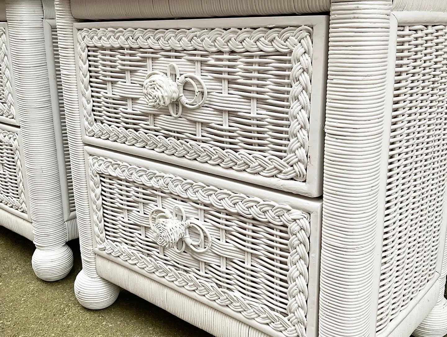 Pair of Wicker Nightstands End Table by Henry Link for Lexington