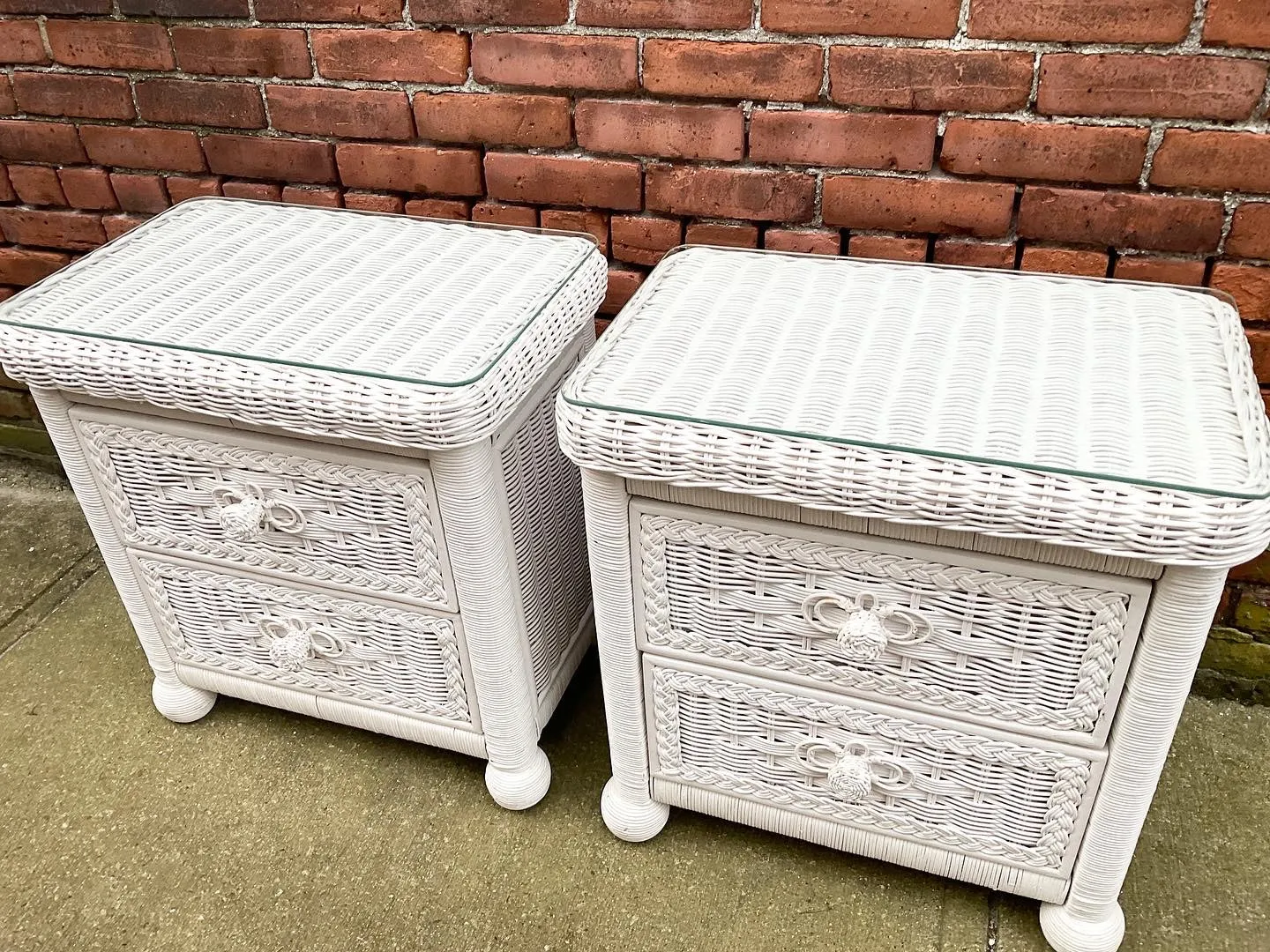 Pair of Wicker Nightstands End Table by Henry Link for Lexington