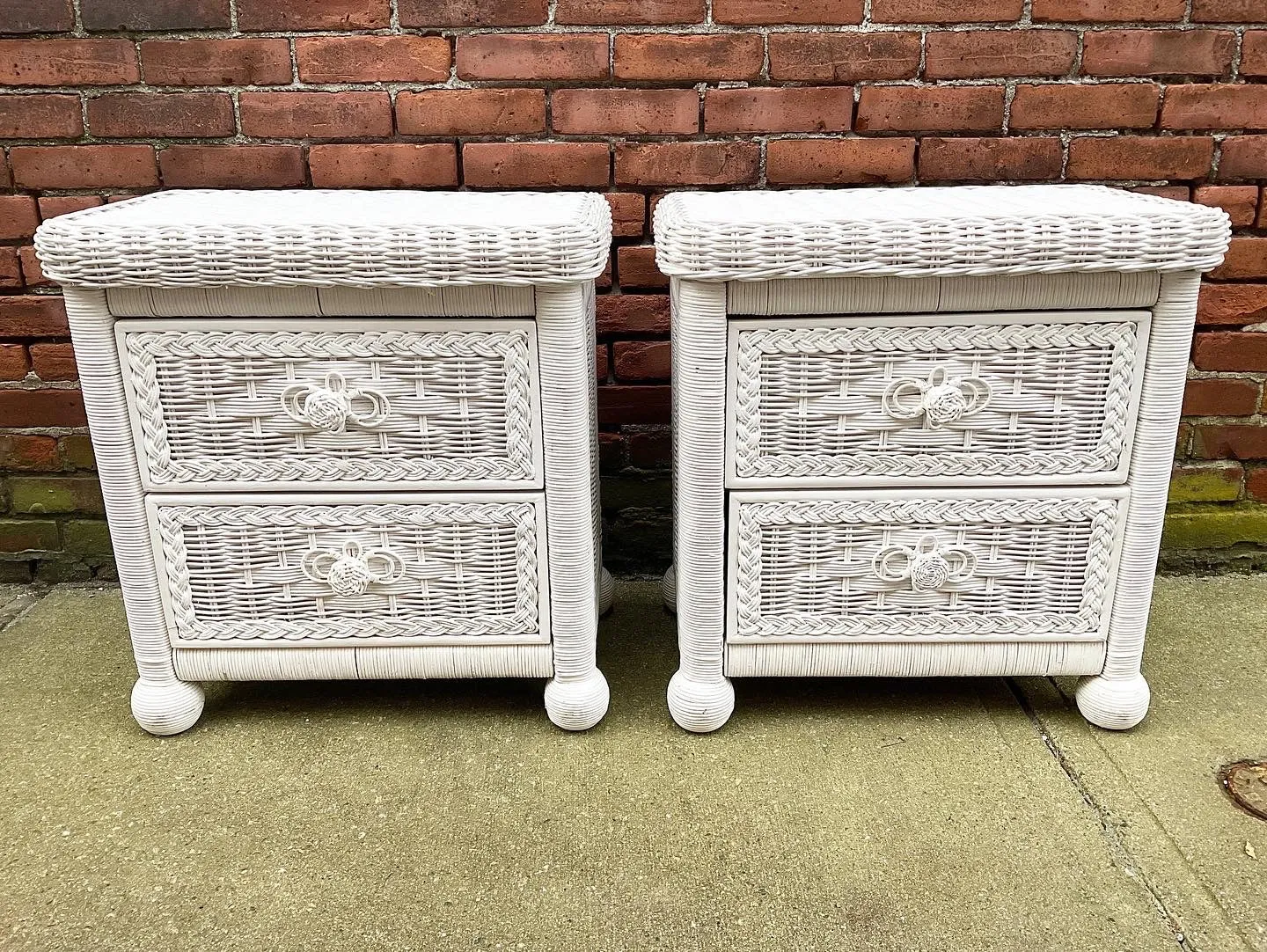 Pair of Wicker Nightstands End Table by Henry Link for Lexington