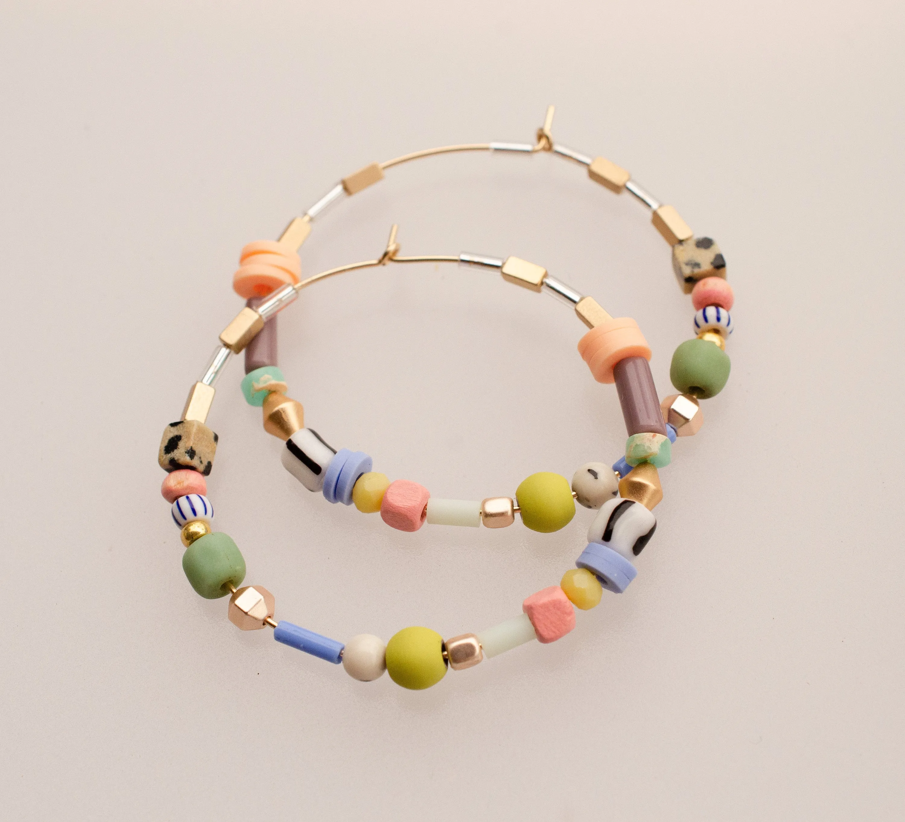 Pastel Beaded Hoops, Colorful earrings, gold hoops, statement earring, bridesmaids gifts, stocking stuffer, jewelry gift